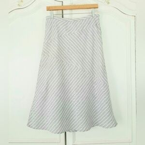 Garnet Hill Gray Stripe Linen A Line Seamed Midi Skirt Lined Womens 8
